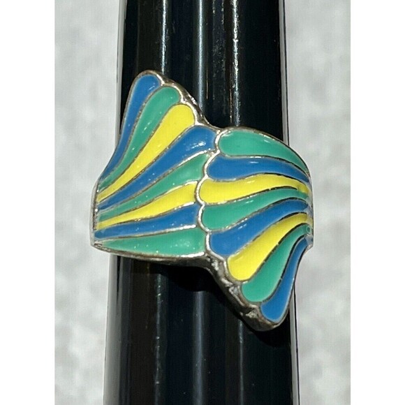 Womens BIG Vintage Ring Enamel Mermaid Tail STERLING SILVER Plated Band Blue 6 - Picture 1 of 9